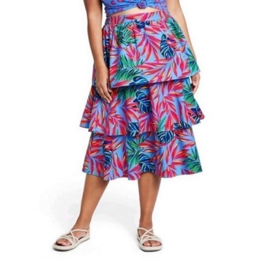 Tabitha Brown X Target  Tropical Print Tiered Midi Skirt  XS NEW!